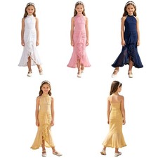 Kids Girls Ball Gowns Formal Mermaid Ruffled Trim Dress Prom Asymmetrical Flowy