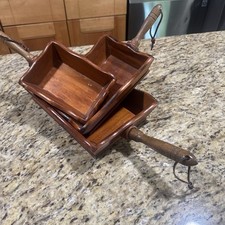 Beautiful Vintage Wooden Trays. Scoops. Set of 3. Handles. Nesting Boxes. Cpix