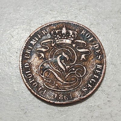 BELGIUM   TWO (2) CENTIMES COIN 1861 (KING LEOPOLD I)