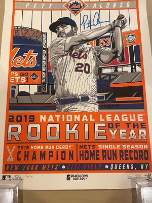 New York Mets Pete Alonso SIGNED 2019 Rookie of the Year 18x24 Serigraph JSA COA