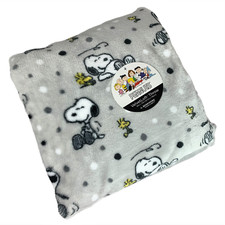 Peanuts Berkshire Blanket Snoopy Woodstock Polka Dots Gray 50x70 Throw Soft