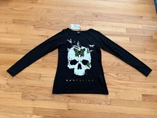 883 Police Long Sleeve Butterfly on Skull Black Women's XL BRAND NEW w/Tags NWT