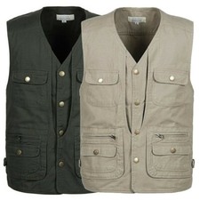 Hommes 100% Coton Utilitaire Gilet Gilet Multi Poche Travail Veste sans Manche