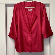 Vintage 80s Frayne Bright Pink Silk/Saten Lightweight Blazer Size XL