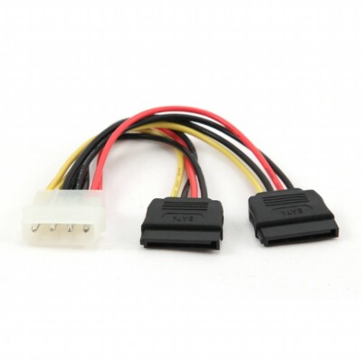 Molex To 2x SATA Power Adapter Cable Converter 15cm 4-pin 4pin Molex Connector