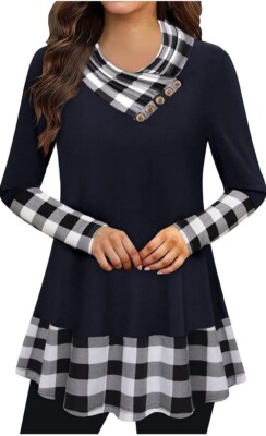 ETCYY Women's Long Sleeve Pullover Sweatshirt | Button Cowl Neck Casual Tunic Top Blouse