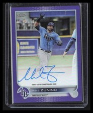 Autógrafos veteranos cromados Topps de Mike Zunino 2022 púrpura 105/250 Tampa Bay Rays