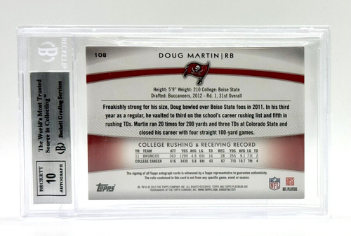 BGS 9 2012 Topps Platinum Green #108 Doug Martin RC Patch Auto 21/99 Buccaneers - Picture 2 of 2