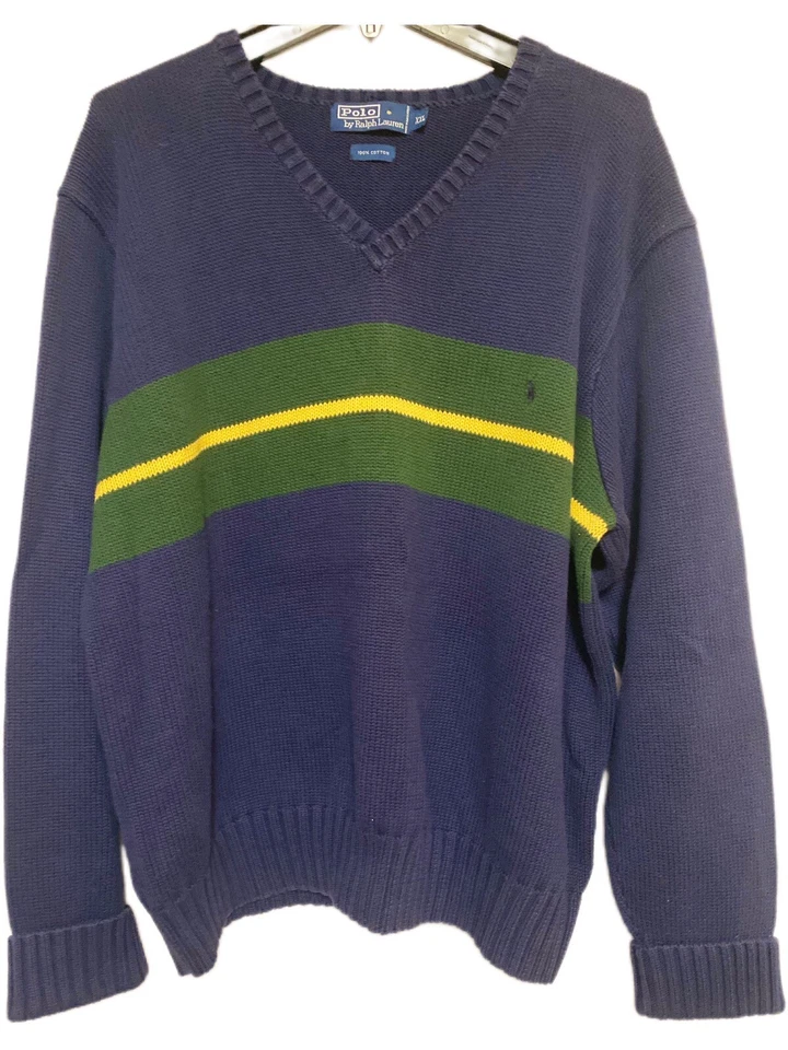 Suéter Polo Ralph Lauren De Colección XL Tejido Rayas Azul Marino Verde Prepster Core Foto 2 de 4