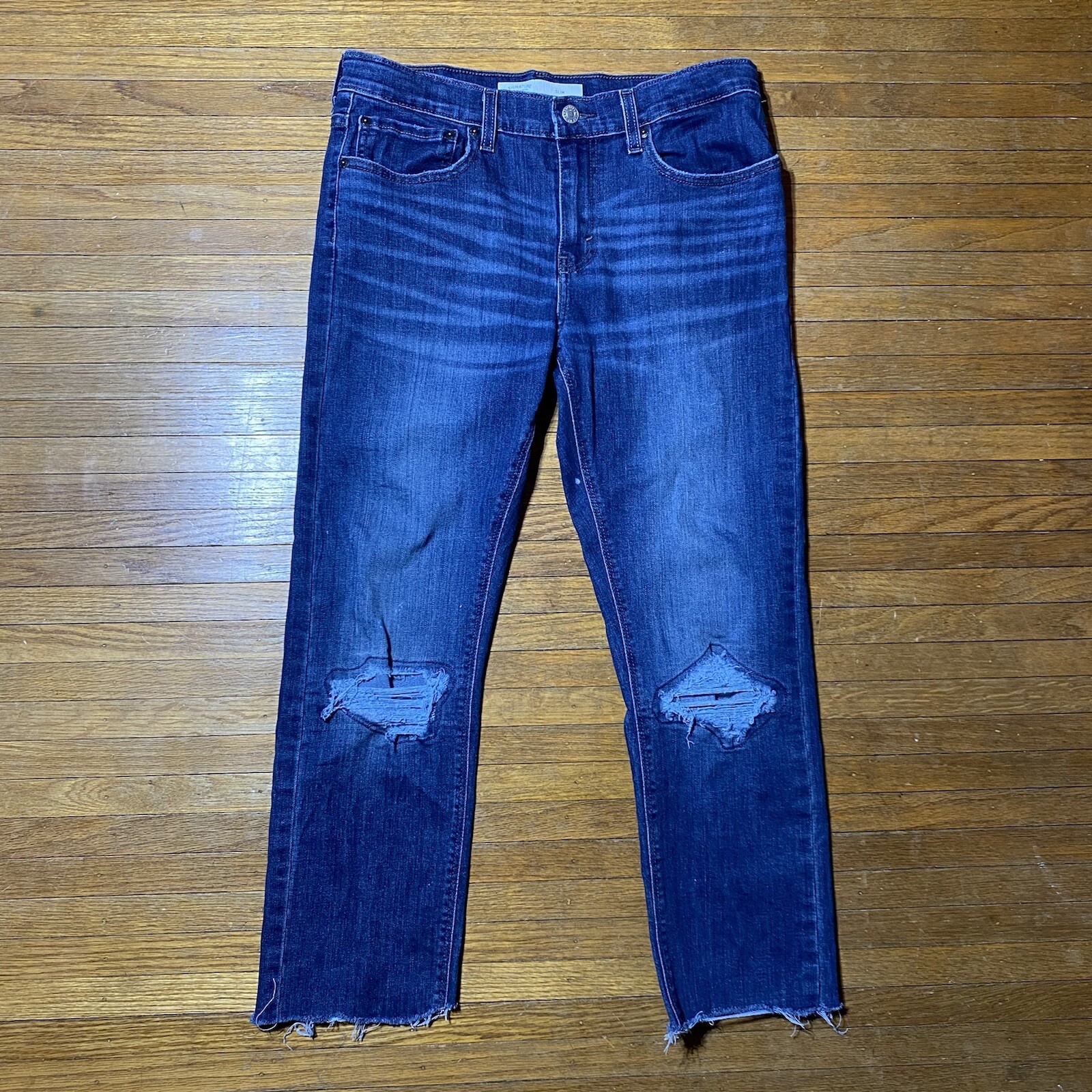 Size 18 Boys Slim Adjustable Waist Raw Hem Ripped Straight L