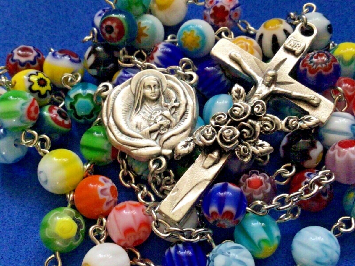 Custom St THERESE Millefiori SOIL RELIC 1910 St Therese Crucifix