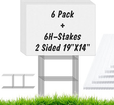 6 Pack Large Size Blank Yard Signs with Stakes, 19 X 14 Inches White Garden Yard