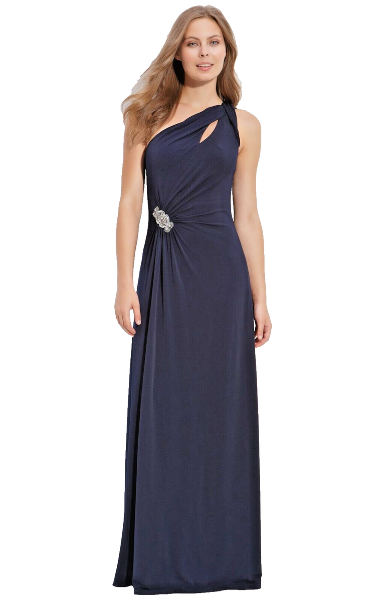 NWOT Eliza J One Shoulder Jersey Beaded Dress Navy Size 12 | eBay