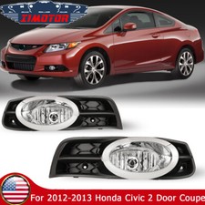 Fog Lights For 12-13 Honda Civic 2 Door Coupe Clear Glass Lens Switch Kit Pair