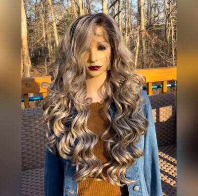 Daily WIG! Long curly Ombre dirty Blonde HUMAN hair Blend  display picture 3