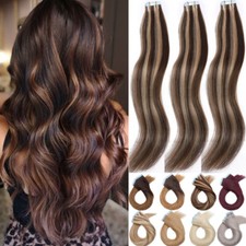 Thick Tape In Real Human Hair Extensions Full Head Skin Weft Long Mix Color 150g