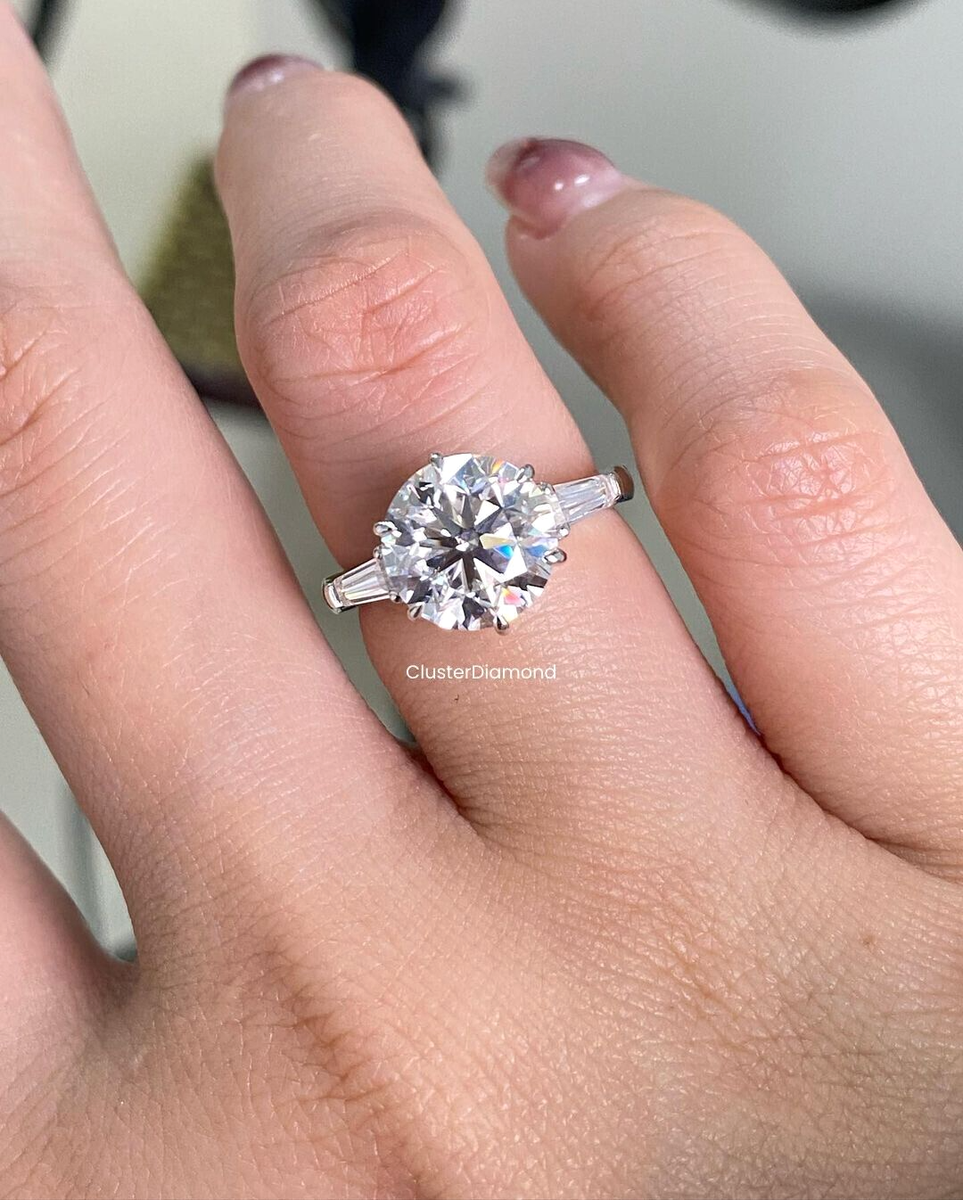CT Round Tapered Baguette Moissanite Stone Engagement Ring