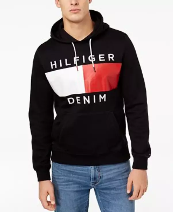 Hilfiger Men&#039;s Deep Knit Black Brooks Logo Print Hoodie | eBay