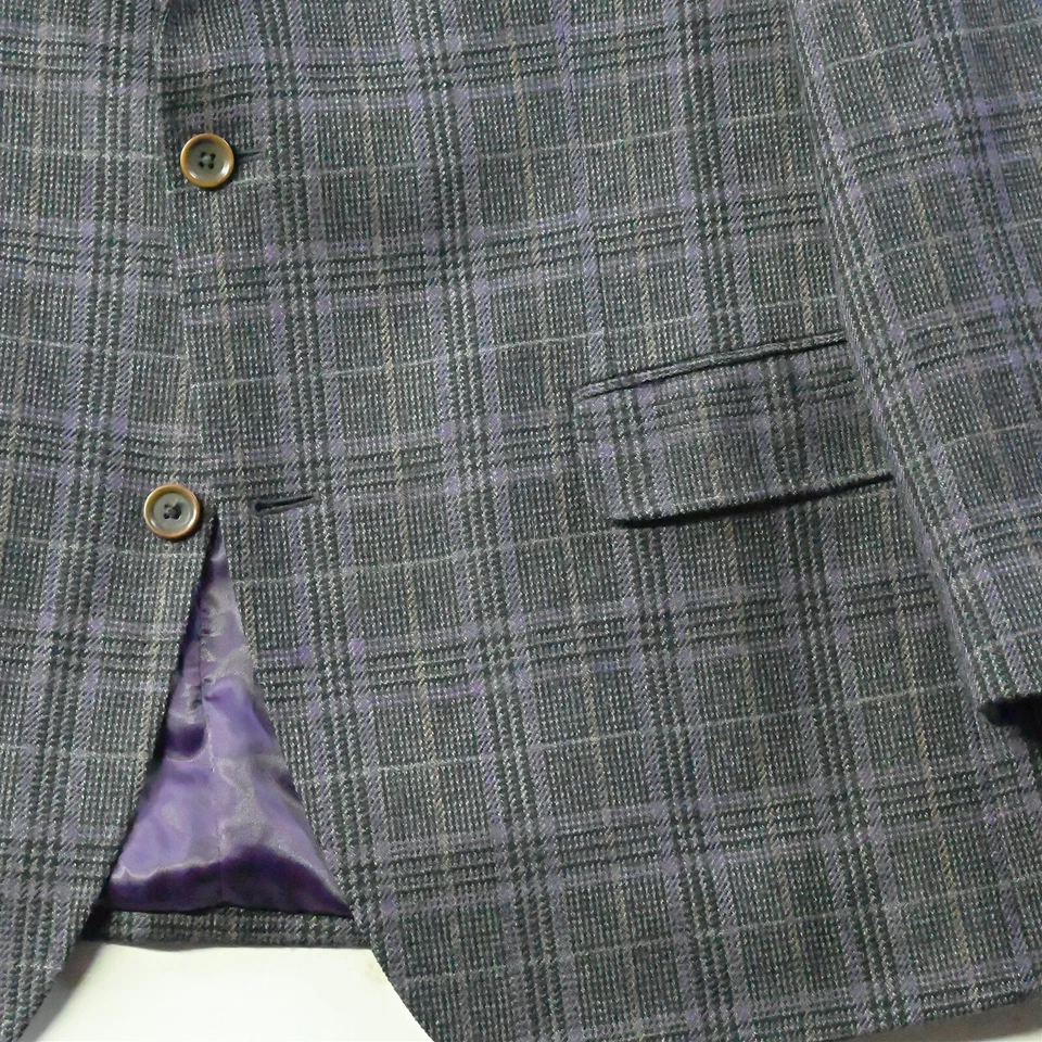 Blazer Abrigo Deportivo Traje Chaqueta Tallia Uomo 44R Gris Cuadros Glenn Franela 100% Lana Foto 3 de 4