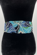 Vintage La Mendola August Mod Art Hand Beaded Blue Pure Silk Chiffon Belt