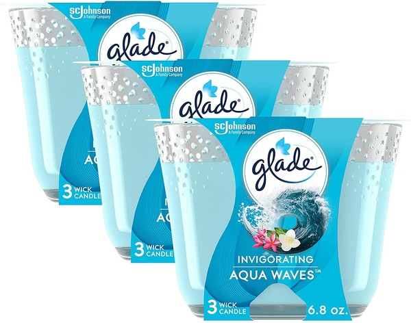 Glade Candle Aqua Waves, Vela de fragancia infundida con aceites esenciales, aire fresco