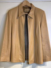 Brown Leather Size 12 Ladies Long Sleeve Retro Hipster Style Zip Closure Jacket