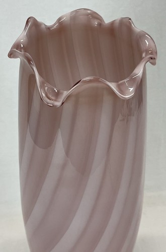 Vintage Tall 18” Pink Swirl Ruffle Italian Murano Art Glass Vase - Picture 9 of 20