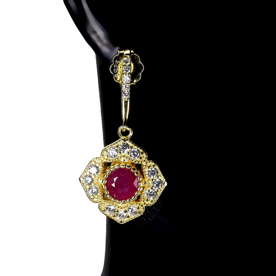 925 Sterling Silver Earrings Ruby 6mm Simulated Cz Natural Gemstone Jewelry - Image 2 of 4