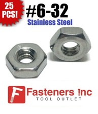  Qty 25  6-32 Stainless Steel Finished Hex Nuts 304 / 18-8