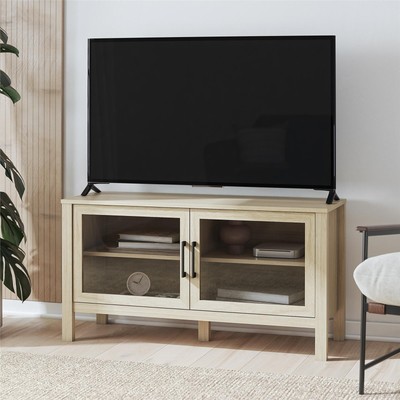 Mainstays Glass Door TV Stand for TVs up to 55'', Spring Pine
