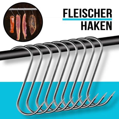 20 Stk S-Haken Edelstahl Räucherhaken Metzgerhaken Fleischerhaken Küchenhaken DE