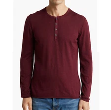 John Varvatos Collection Men's Long Sleeve Parker 4 Button Henley Tee Shirt Plum