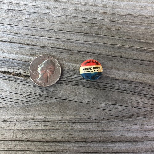 1925 Vtg Cornerstone Masonic Temple Ithaca NY Rough AS IS Lapel Button Stud R6 - Picture 2 of 12