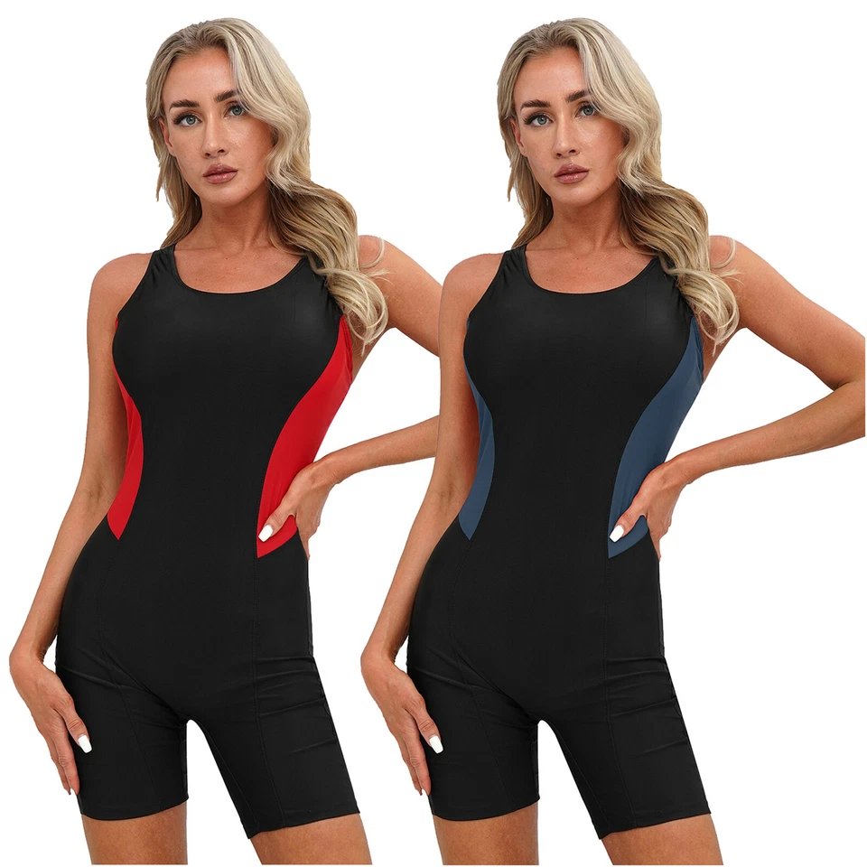 DE Damen Badeanzug mit Bein Einteiler Sportlich Schwimmanzug Bauchweg Racerback - Bild 3 von 3