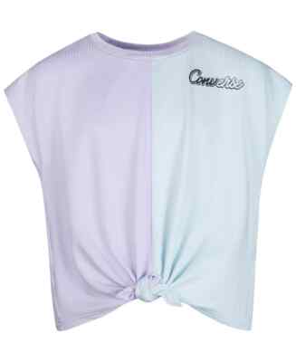 Converse Short Sleeves Blocked Tie Front Top Big Girls XL Vapor Violet Crew Neck