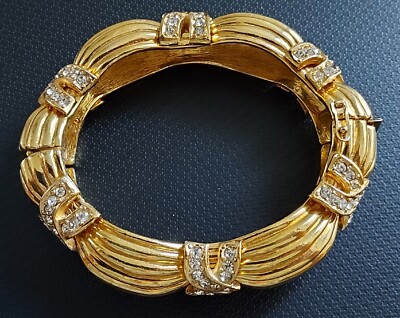 RARE VINTAGE Ciner 18K Gold Plated Crystal Rhinestone Cuff