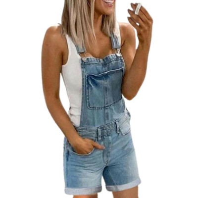 Denim Overalls Damen Jumpsuit Kurz Jeans Hose Sommer Latzhose Latzjeans Playsuit