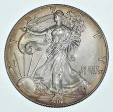 Beautiful Toned - 2002 American Silver Eagle 1 Troy Oz .999 Fine Silver *545
