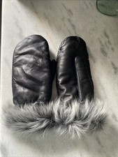 UGG WOMENS With Faux FUR LINED MITTENS, BLACK, Beautiful Soft Leather L/XL
