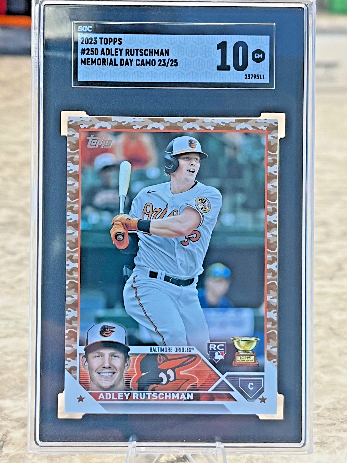 2023 Topps Adley Rutschman Memorial Day Camo SP /25 250 Orioles Rookie RC SGC 10