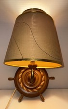 Vintage Wood Ship’s Wheel Wall Lamp w/ Original Shade American Shade & Lamp Co.