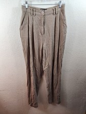 Asos Womens Size 6 Tan Linen Blend High Rise Straight Leg Pleated Pants