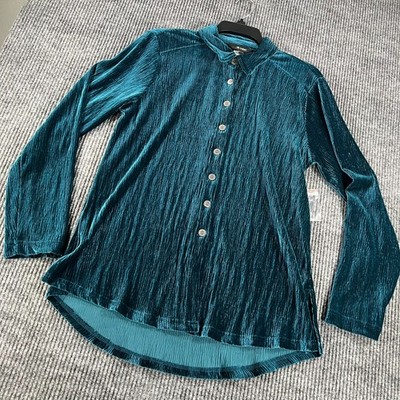 Ali Miles Shirt Top Blouse Womens Small Green Long Sleeve Button Up Casual New
