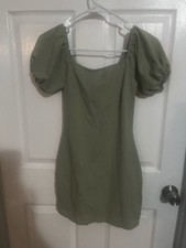 Sage Green Puff Sleeve Mini Dress