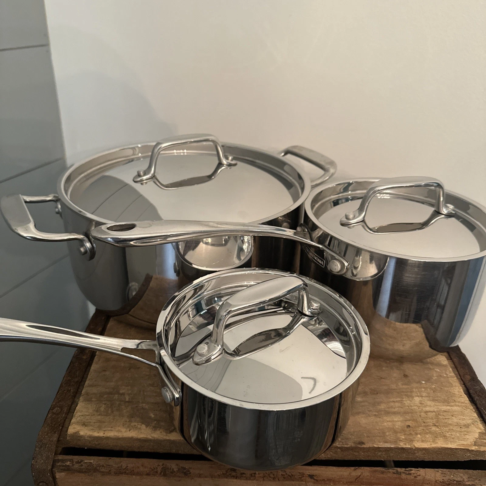 Tramontina Tri-Ply Clad Cookware Set Pots Pans Stainless Steel w/ Lids EUC
Opens in a new window or