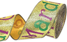 Mardi Gras Ribbons for Wreath Bows, Glitter Gold Wired Edge Ribbons Mardi Gras W