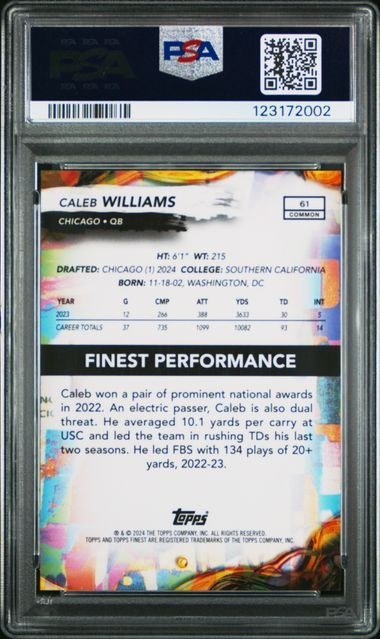 2024 Topps Finest Caleb Williams #61 GOLD GEOMETRIC ROOKIE RC 48/50 PSA 10 view 2