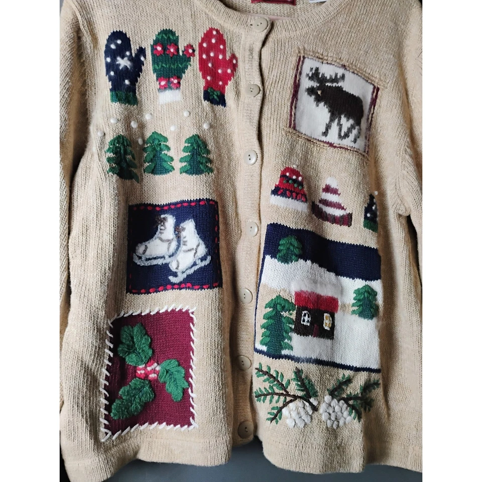 Cárdigan Suéter De Colección Holiday Lodge Para Mujer XL Navidad Bordado de Invierno Foto 3 de 4