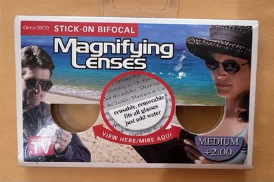 OPTX 20/20 Stick On Bifocal Lenses +2.00| Magnify Adhesive  ReUse - Made in USA!