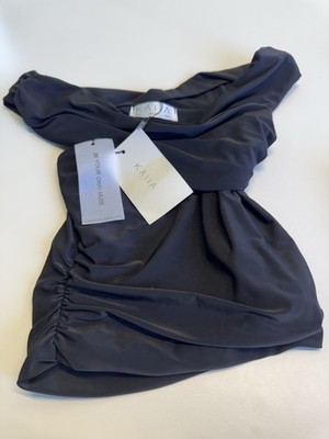 Kaiia Slinky Drapiertes Schulterfreies Top Co-Ord In Schwarz Größe UK6 Neu mit Etikett 